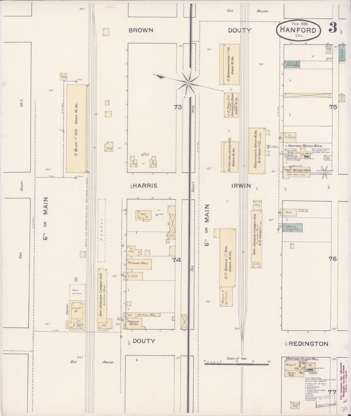 Sanborn Fire Insurance Map from Hanford, Kings County, California (1888), Sheet #0003 - Complete Map Set gallery image, historic Sanborn map, vintage wall art, California California