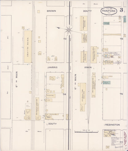 Sanborn Fire Insurance Map from Hanford, Kings County, California (1888), Sheet #0003 - Complete Map Set gallery image, historic Sanborn map, vintage wall art, California California