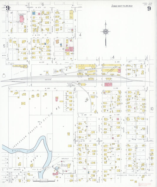 Sanborn Fire Insurance Map from York, York County, Nebraska (1933), Sheet #0009 - Historic Sanborn Fire Insurance Map Print, vintage old map wall art, antique decor, genealogy gift, Nebraska Nebraska map