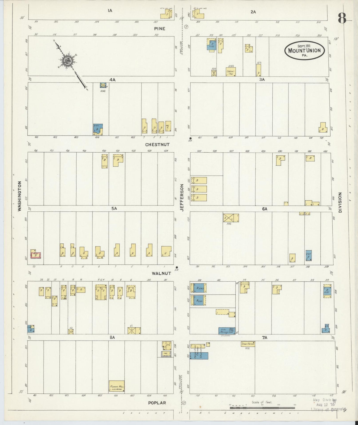 Sanborn Fire Insurance Map from Mount Union, Huntingdon County, Pennsylvania (1911), Sheet #0008 - Complete Map Set gallery image, historic Sanborn map, vintage wall art, Pennsylvania Pennsylvania