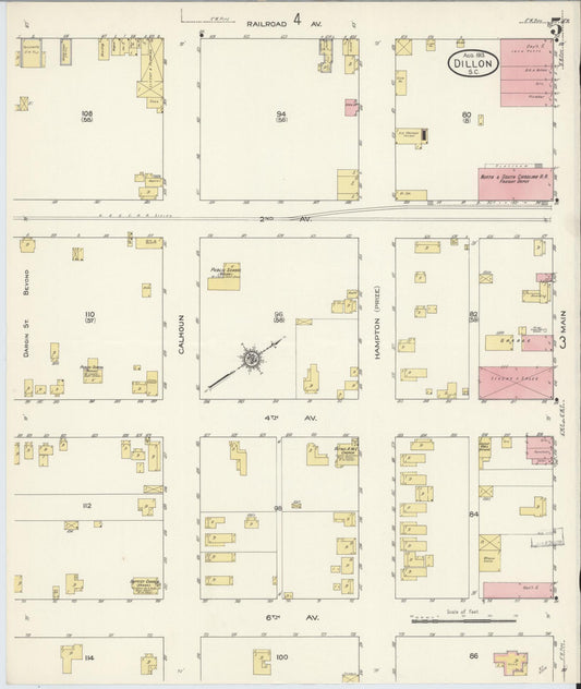 Sanborn Fire Insurance Map from Dillon, Dillon County, South Carolina (1913), Sheet #0005 - Historic Sanborn Fire Insurance Map Print, vintage old map wall art, antique decor, genealogy gift, South Carolina South Carolina map