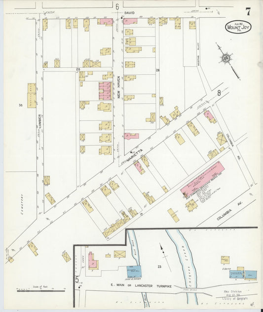 Sanborn Fire Insurance Map from Mount Joy, Lancaster County, Pennsylvania (1912), Sheet #0007 - Historic Sanborn Fire Insurance Map Print, vintage old map wall art, antique decor, genealogy gift, Pennsylvania Pennsylvania map