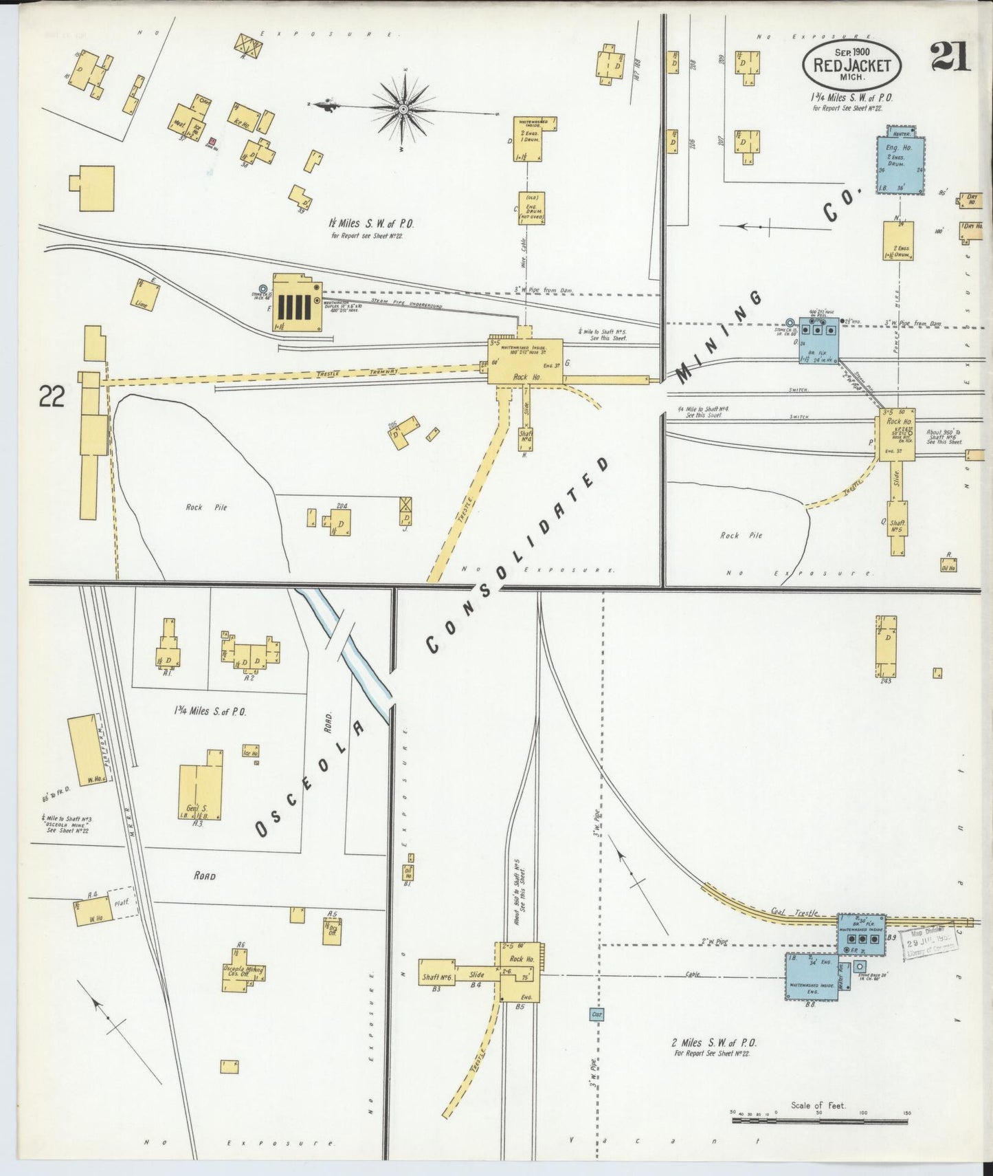 Sanborn Fire Insurance Map from Red Jacket, Houghton County, Michigan (1900), Sheet #0021 - Complete Map Set gallery image, historic Sanborn map, vintage wall art, Michigan Michigan