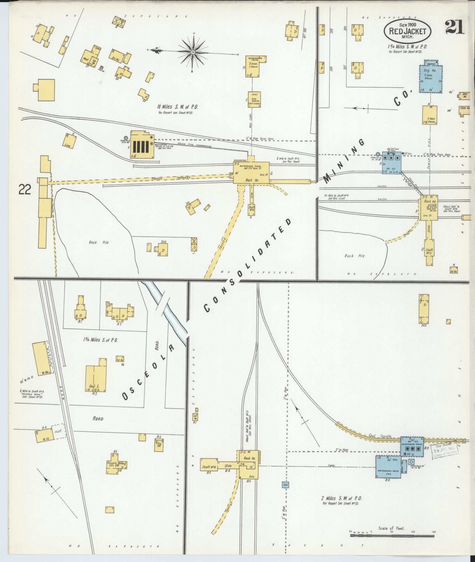 Sanborn Fire Insurance Map from Red Jacket, Houghton County, Michigan (1900), Sheet #0021 - Complete Map Set gallery image, historic Sanborn map, vintage wall art, Michigan Michigan
