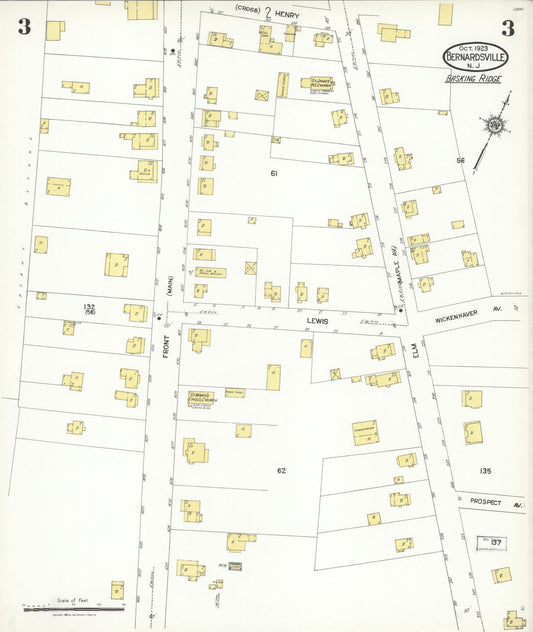 Sanborn Fire Insurance Map from Bernardsville, Somerset County, New Jersey (1923), Sheet #0003 - Historic Sanborn Fire Insurance Map Print, vintage old map wall art, antique decor, genealogy gift, New Jersey New Jersey map