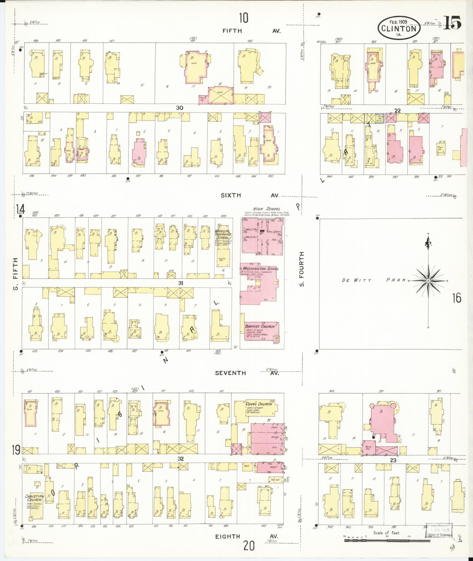 Sanborn Fire Insurance Map from Clinton, Clinton County, Iowa (1909), Sheet #0015 - Historic Sanborn Fire Insurance Map Print, vintage old map wall art
