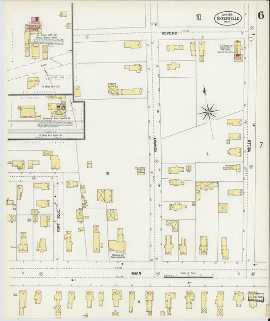 Sanborn Fire Insurance Map from Greenfield, Franklin County, Massachusetts (1902), Sheet #0006 - Historic Sanborn Fire Insurance Map Print, vintage old map wall art, antique decor, genealogy gift, Massachusetts Massachusetts map