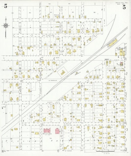 Sanborn Fire Insurance Map from Wolfe City, Hunt County, Texas (1934), Sheet #0005 - Historic Sanborn Fire Insurance Map Print, vintage old map wall art, antique decor, genealogy gift, Texas Texas map