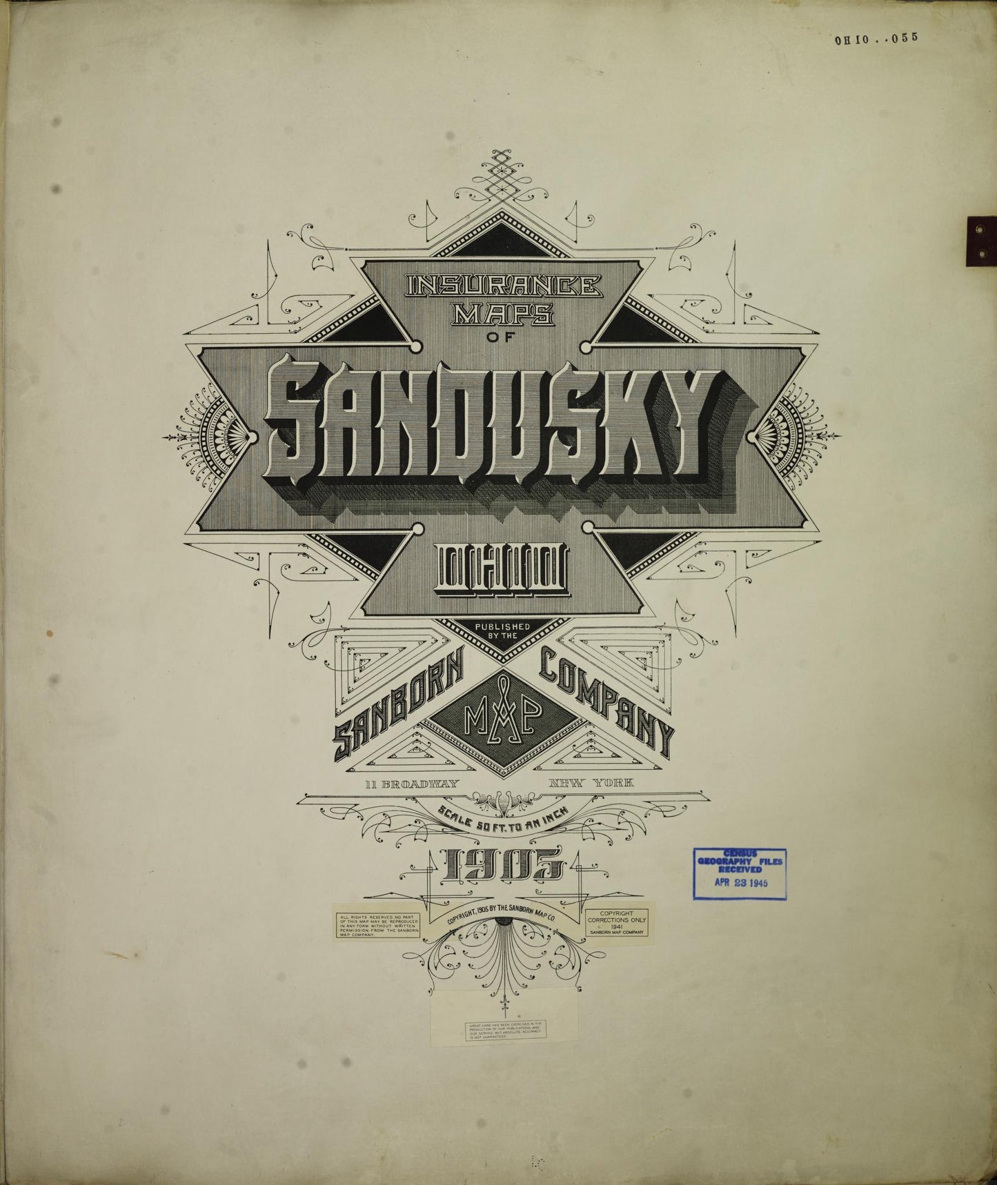 Sanborn Fire Insurance Map from Sandusky, Erie County, Ohio (1950), Sheet #0001 - Historic Sanborn Fire Insurance Map Print, vintage old map wall art, antique decor, genealogy gift, Ohio Ohio map