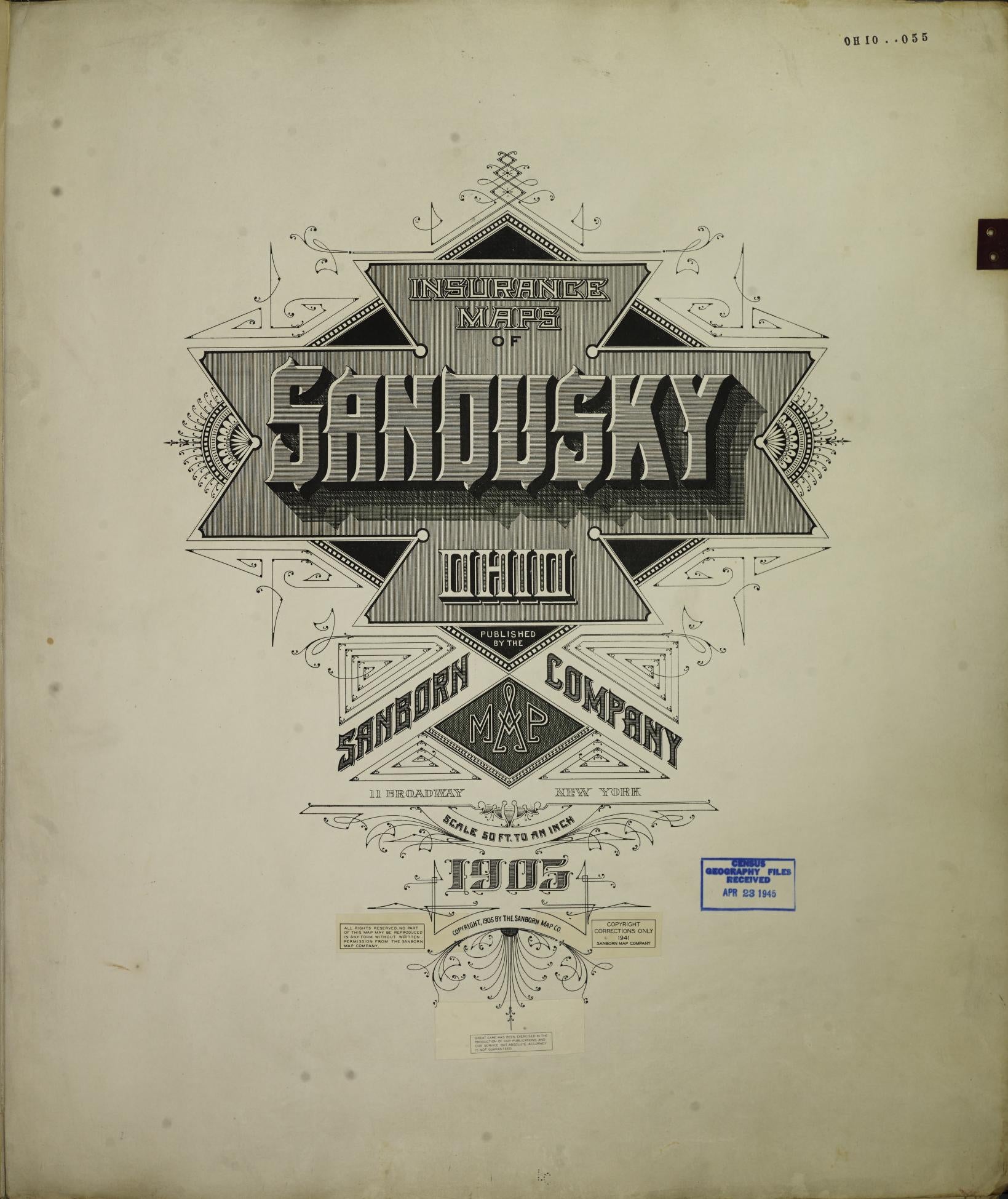 Sanborn Fire Insurance Map from Sandusky, Erie County, Ohio (1950), Sheet #0001 - Historic Sanborn Fire Insurance Map Print, vintage old map wall art, antique decor, genealogy gift, Ohio Ohio map