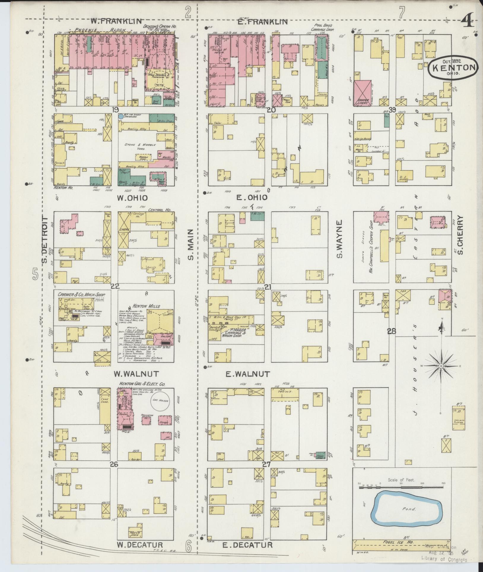 Sanborn Fire Insurance Map from Kenton, Hardin County, Ohio (1892), Sheet #0004 - Historic Sanborn Fire Insurance Map Print, vintage old map wall art, antique decor, genealogy gift, Ohio Ohio map