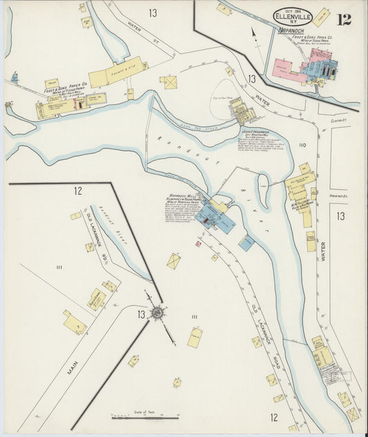 Sanborn Fire Insurance Map from Ellenville, Ulster County, New York (1914), Sheet #0012 - Historic Sanborn Fire Insurance Map Print, vintage old map wall art, antique decor, genealogy gift, New York New York map