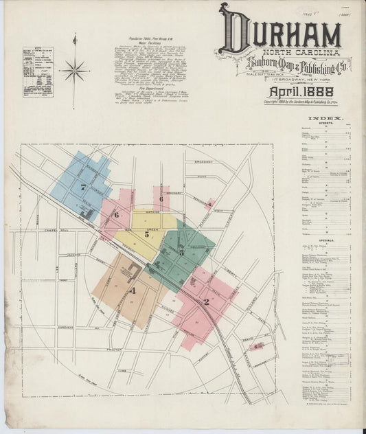 Sanborn Fire Insurance Map from Durham, Durham County, North Carolina (1888), Sheet #0001 - Complete Map Set gallery image, historic Sanborn map, vintage wall art, North Carolina North Carolina