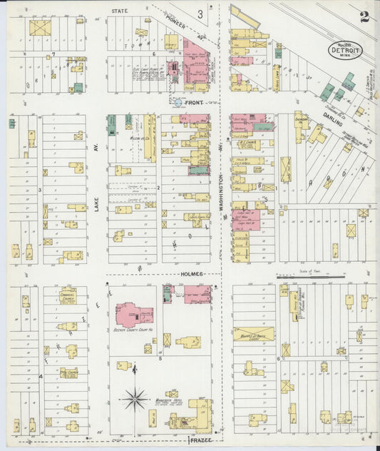 Sanborn Fire Insurance Map from Detroit Lakes, Becker County, Minnesota (1899), Sheet #0002 - Historic Sanborn Fire Insurance Map Print, vintage old map wall art, antique decor, genealogy gift, Minnesota Minnesota map
