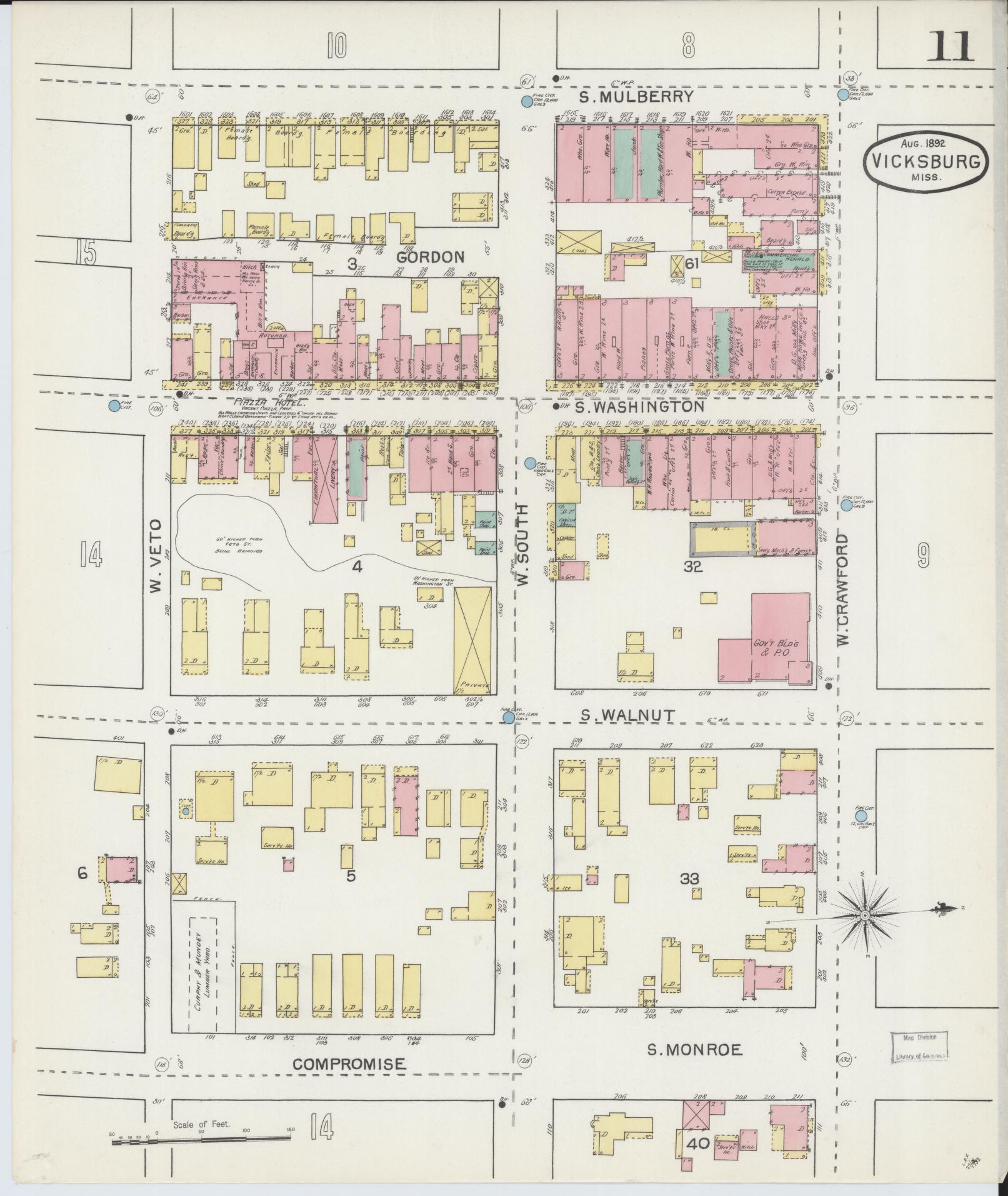 Sanborn Fire Insurance Map from Vicksburg, Warren County, Mississippi (1892), Sheet #0011 - Complete Map Set gallery image, historic Sanborn map, vintage wall art, Mississippi Mississippi
