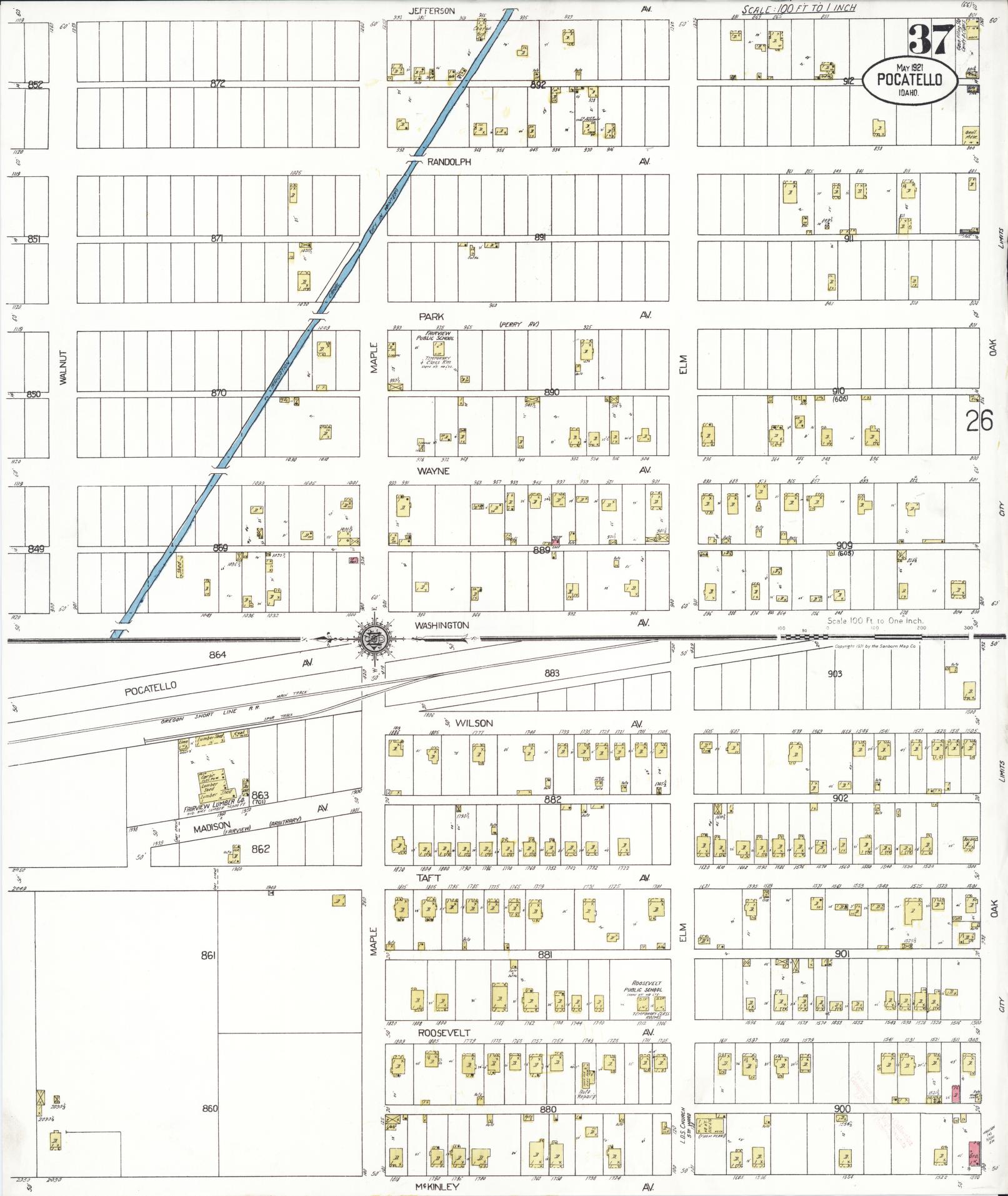 Sanborn Fire Insurance Map from Pocatello, Bannock County, Idaho (1921), Sheet #0037 - Complete Map Set gallery image, historic Sanborn map, vintage wall art, Idaho Idaho