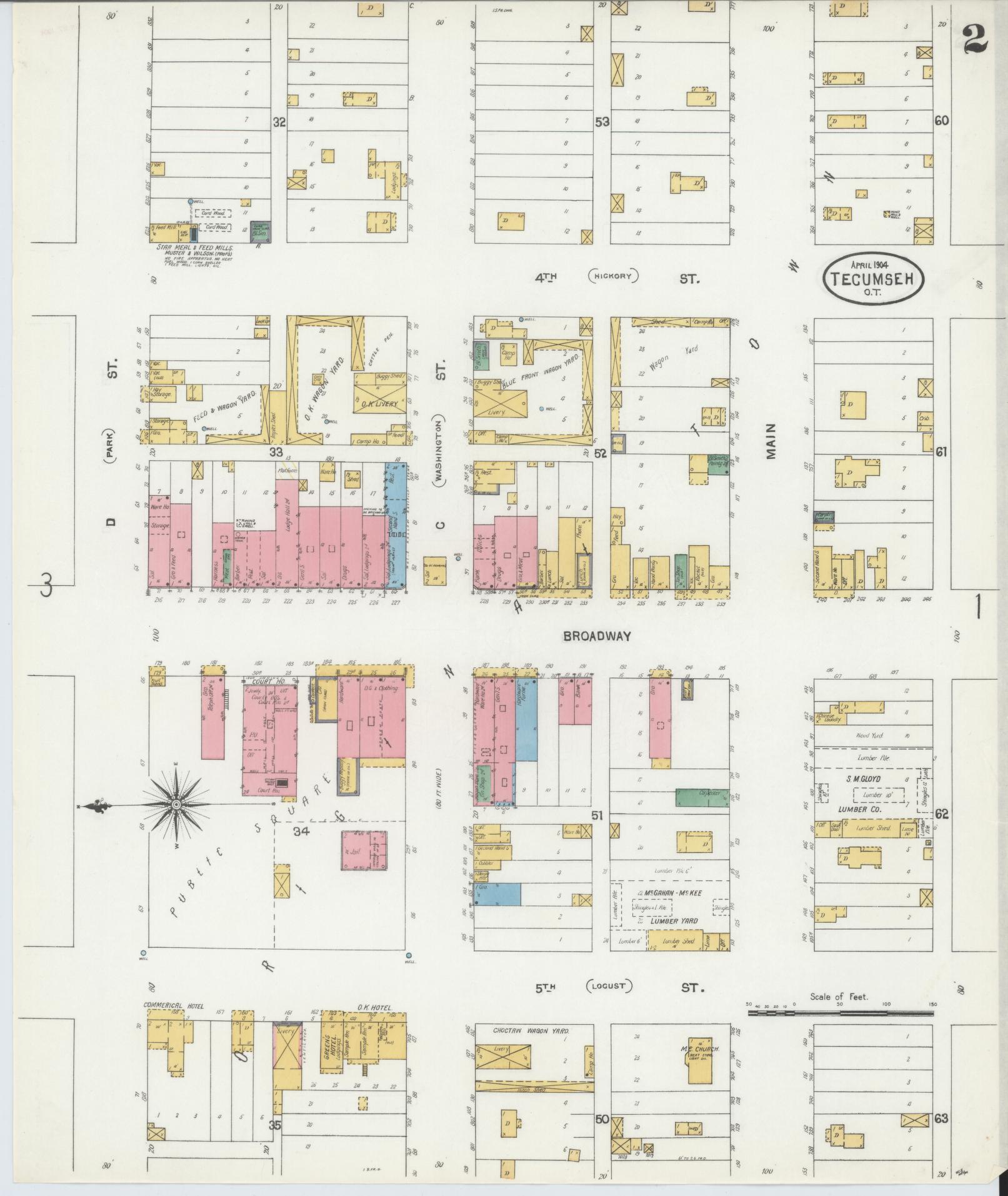 Sanborn Fire Insurance Map from Tecumseh, Pottawatomie County, Oklahoma (1904), Sheet #0002 - Complete Map Set gallery image, historic Sanborn map, vintage wall art, Oklahoma Oklahoma