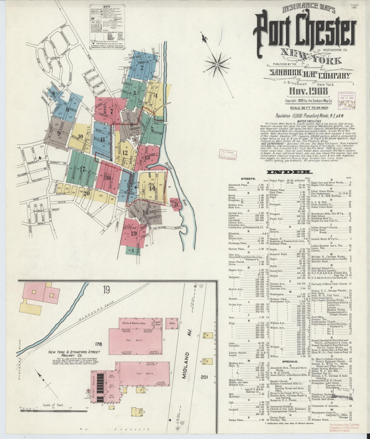 Sanborn Fire Insurance Map from Port Chester, Westchester County, New York (1908), Sheet #0001 - Complete Map Set gallery image, historic Sanborn map, vintage wall art, New York New York
