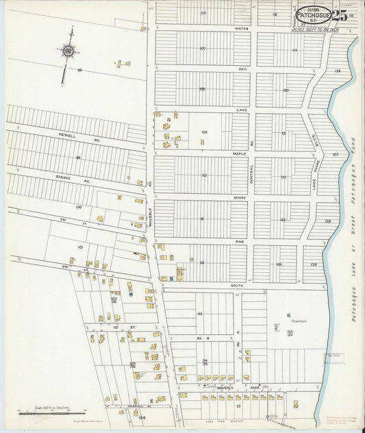Sanborn Fire Insurance Map from Patchogue, Suffolk County, New York (1916), Sheet #0025 - Historic Sanborn Fire Insurance Map Print, vintage old map wall art, antique decor, genealogy gift, New York New York map