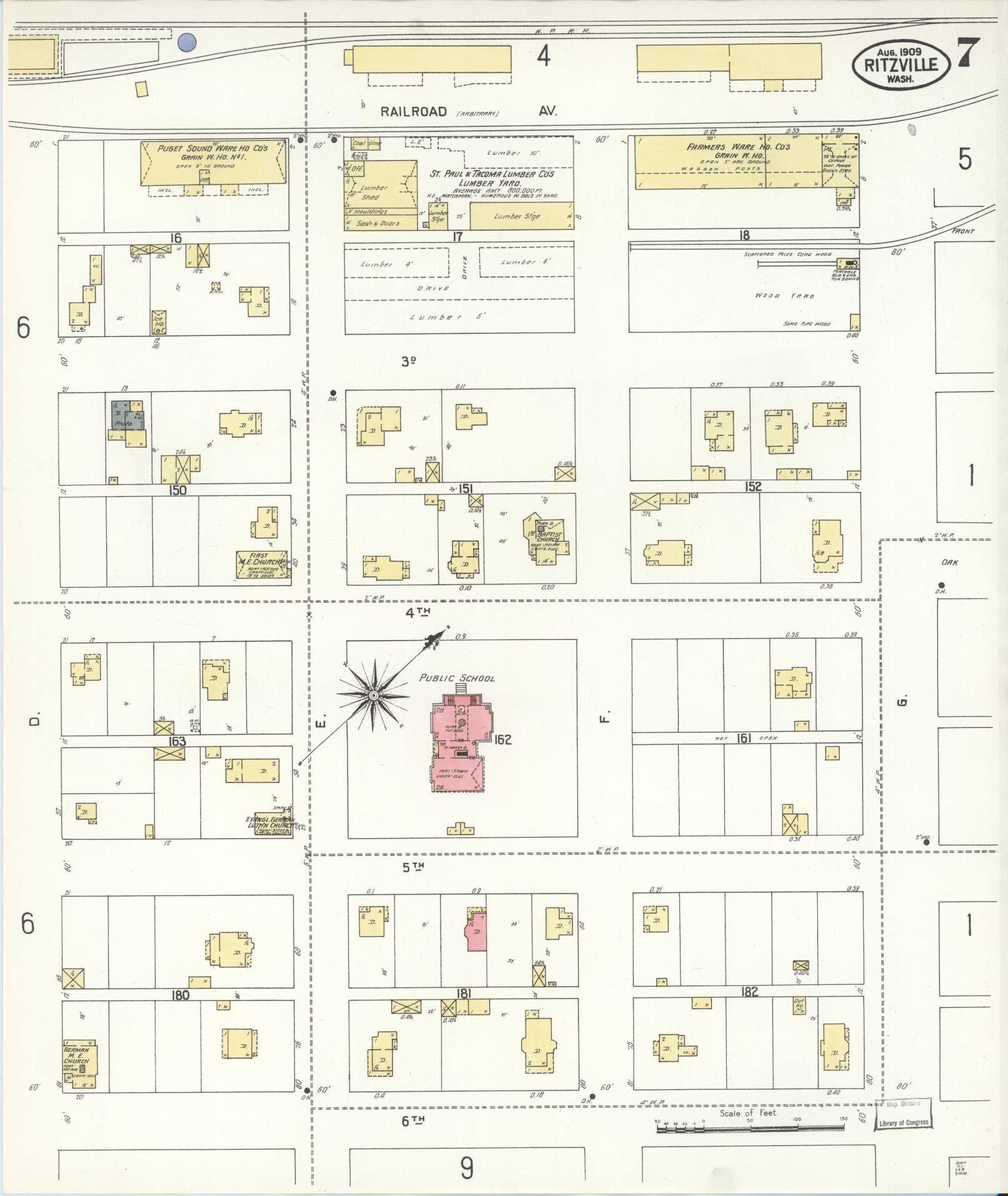 Sanborn Fire Insurance Map from Ritzville, Adams County, Washington (1909), Sheet #0007 - Complete Map Set gallery image, historic Sanborn map, vintage wall art, Washington Washington