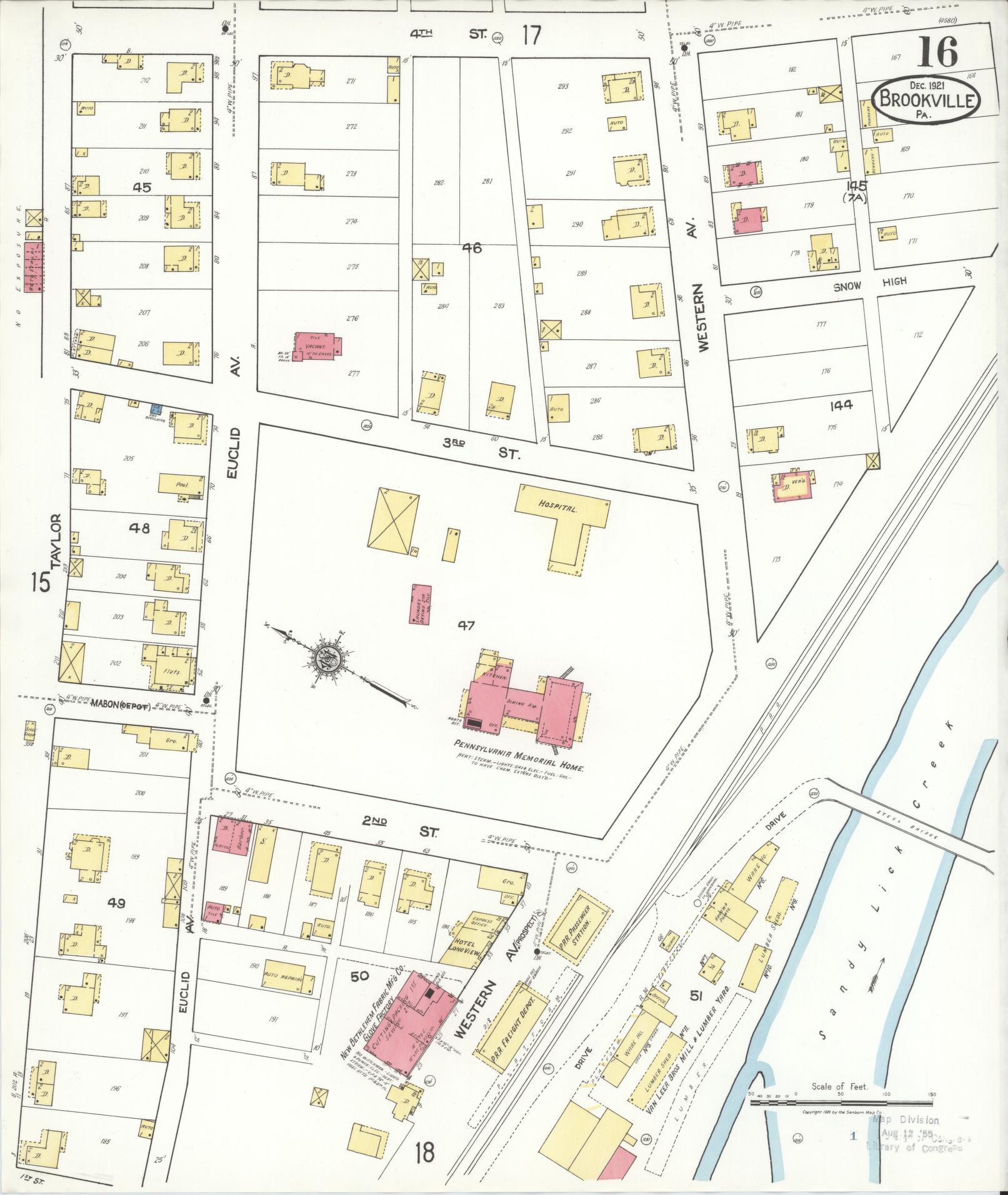 Sanborn Fire Insurance Map from Brookville, Jefferson County, Pennsylvania (1921), Sheet #0016 - Historic Sanborn Fire Insurance Map Print, vintage old map wall art, antique decor, genealogy gift, Pennsylvania Pennsylvania map