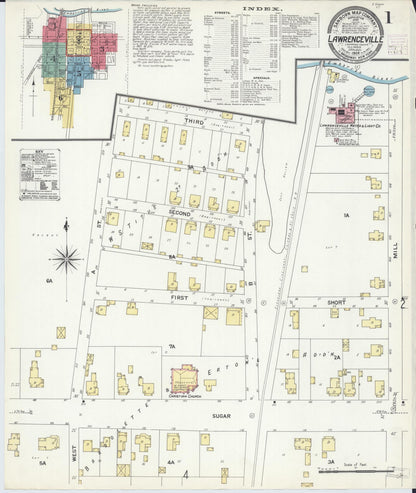 Sanborn Fire Insurance Map from Lawrenceville, Lawrence County, Illinois (1908), Sheet #0001 - Complete Map Set gallery image, historic Sanborn map, vintage wall art, Illinois Illinois
