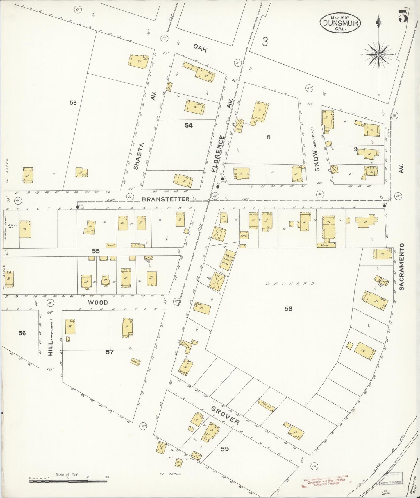 Sanborn Fire Insurance Map from Dunsmuir, Siskiyou County, California (1907), Sheet #0005 - Historic Sanborn Fire Insurance Map Print, vintage old map wall art, antique decor, genealogy gift, California California map