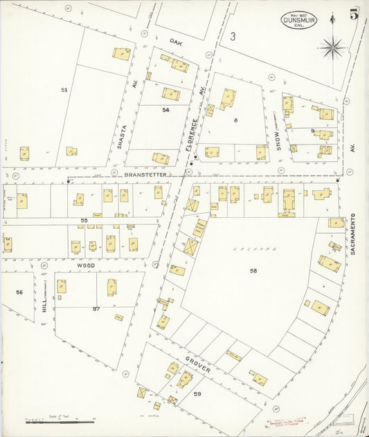 Sanborn Fire Insurance Map from Dunsmuir, Siskiyou County, California (1907), Sheet #0005 - Historic Sanborn Fire Insurance Map Print, vintage old map wall art, antique decor, genealogy gift, California California map