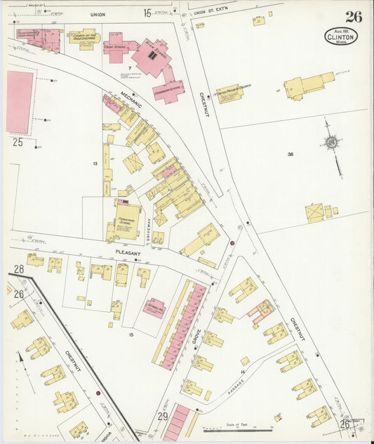 Sanborn Fire Insurance Map from Clinton, Worcester County, Massachusetts (1911), Sheet #0026 - Historic Sanborn Fire Insurance Map Print, vintage old map wall art, antique decor, genealogy gift, Massachusetts Massachusetts map