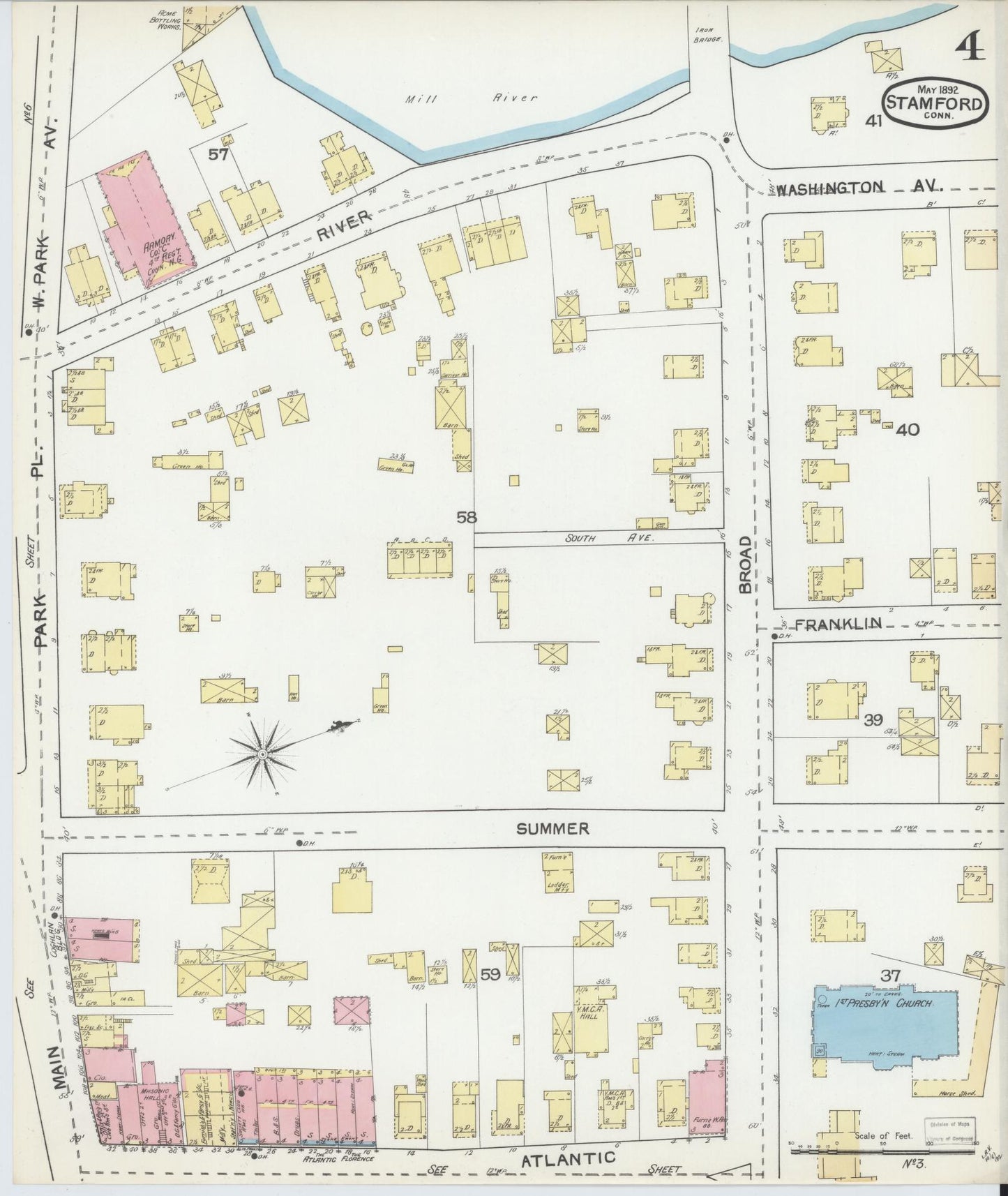 Sanborn Fire Insurance Map from Stamford, Fairfield County, Connecticut (1892), Sheet #0004 - Complete Map Set gallery image, historic Sanborn map, vintage wall art, Connecticut Connecticut