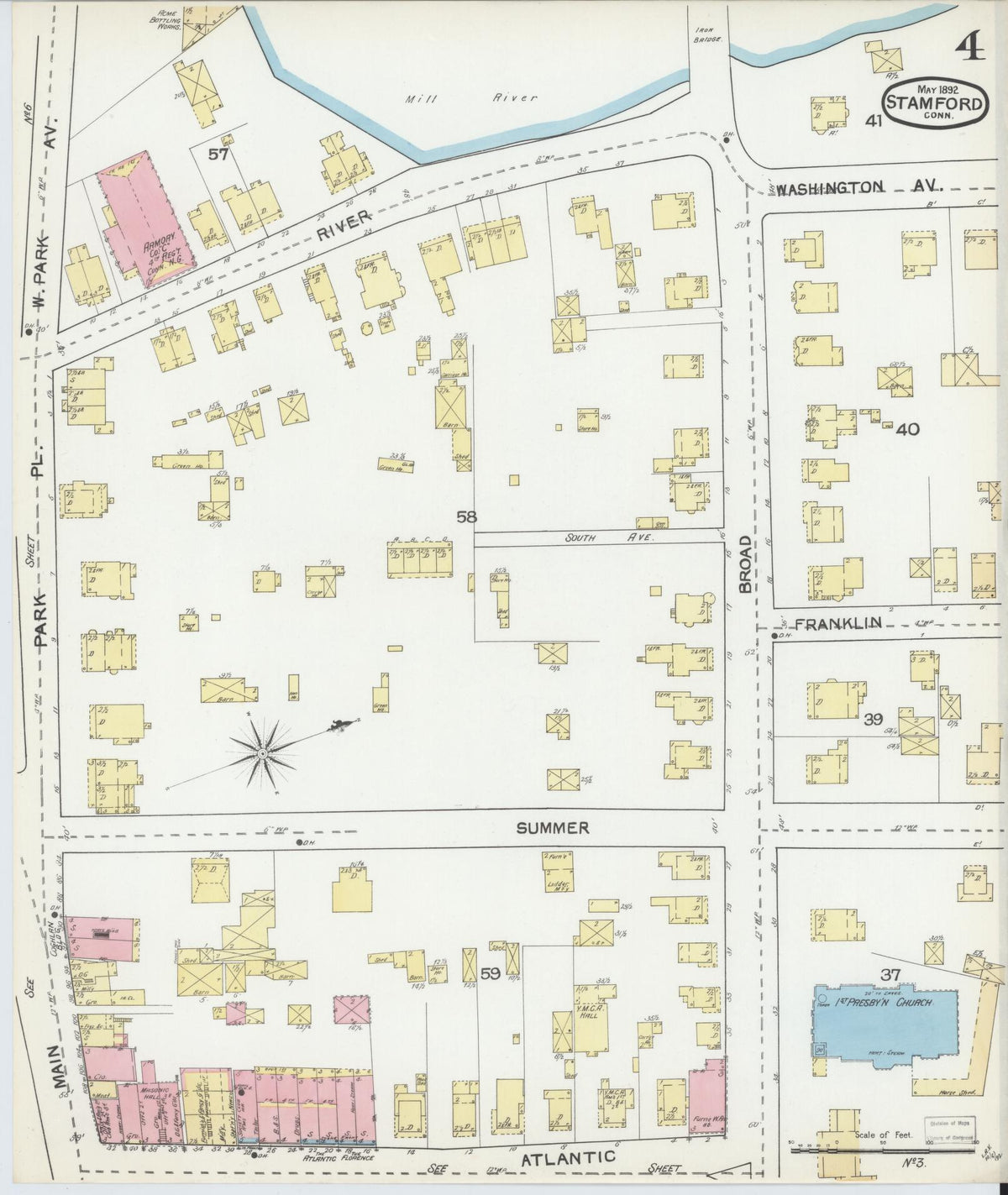 Sanborn Fire Insurance Map from Stamford, Fairfield County, Connecticut (1892), Sheet #0004 - Complete Map Set gallery image, historic Sanborn map, vintage wall art, Connecticut Connecticut