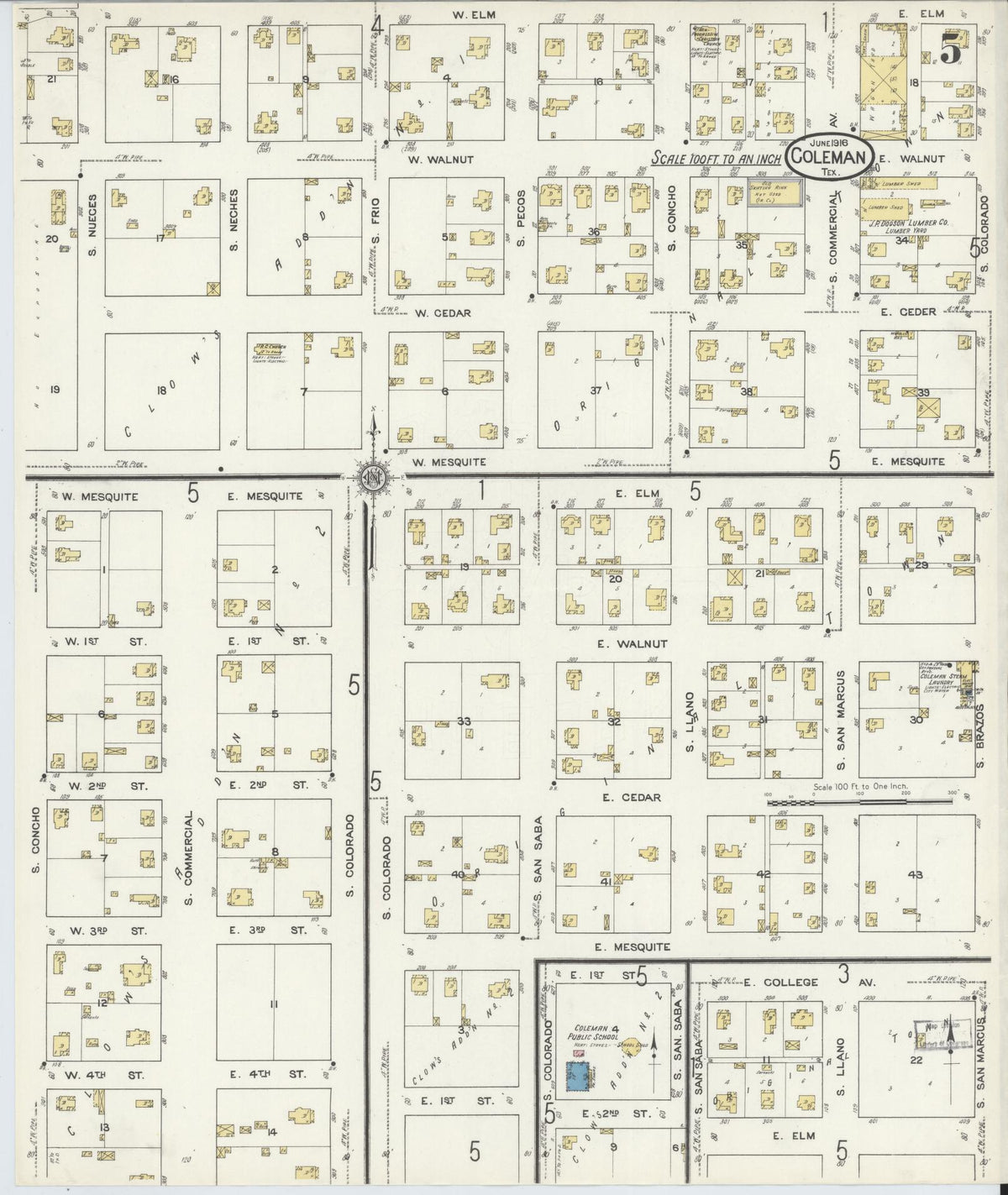 Sanborn Fire Insurance Map from Coleman, Coleman County, Texas (1916), Sheet #0005 - Complete Map Set gallery image, historic Sanborn map, vintage wall art, Texas Texas