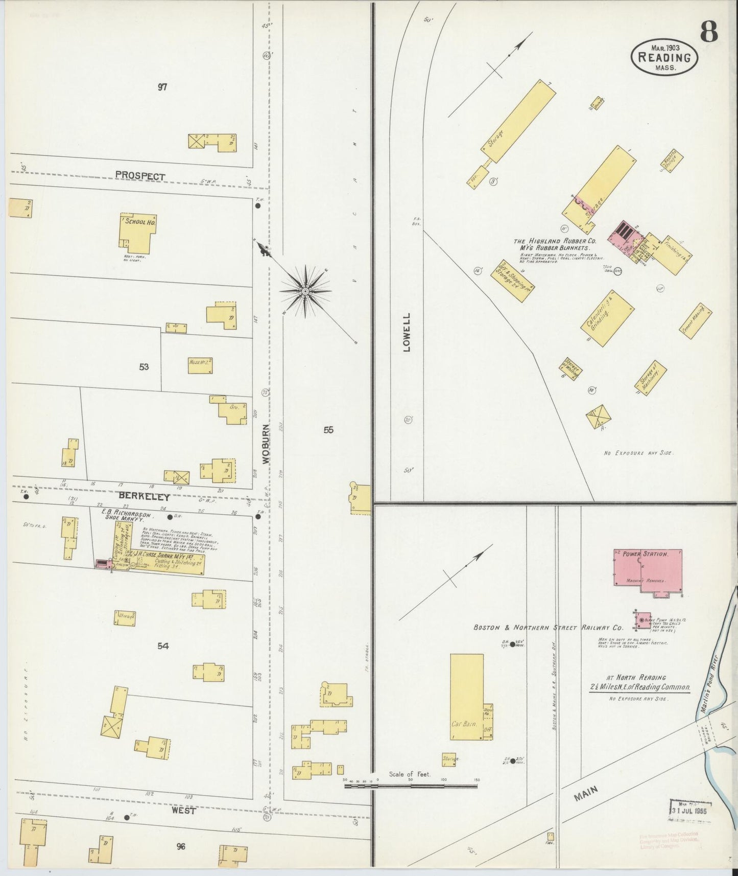 Sanborn Fire Insurance Map from Reading, Middlesex County, Massachusetts (1903), Sheet #0008 - Historic Sanborn Fire Insurance Map Print, vintage old map wall art, antique decor, genealogy gift, Massachusetts Massachusetts map