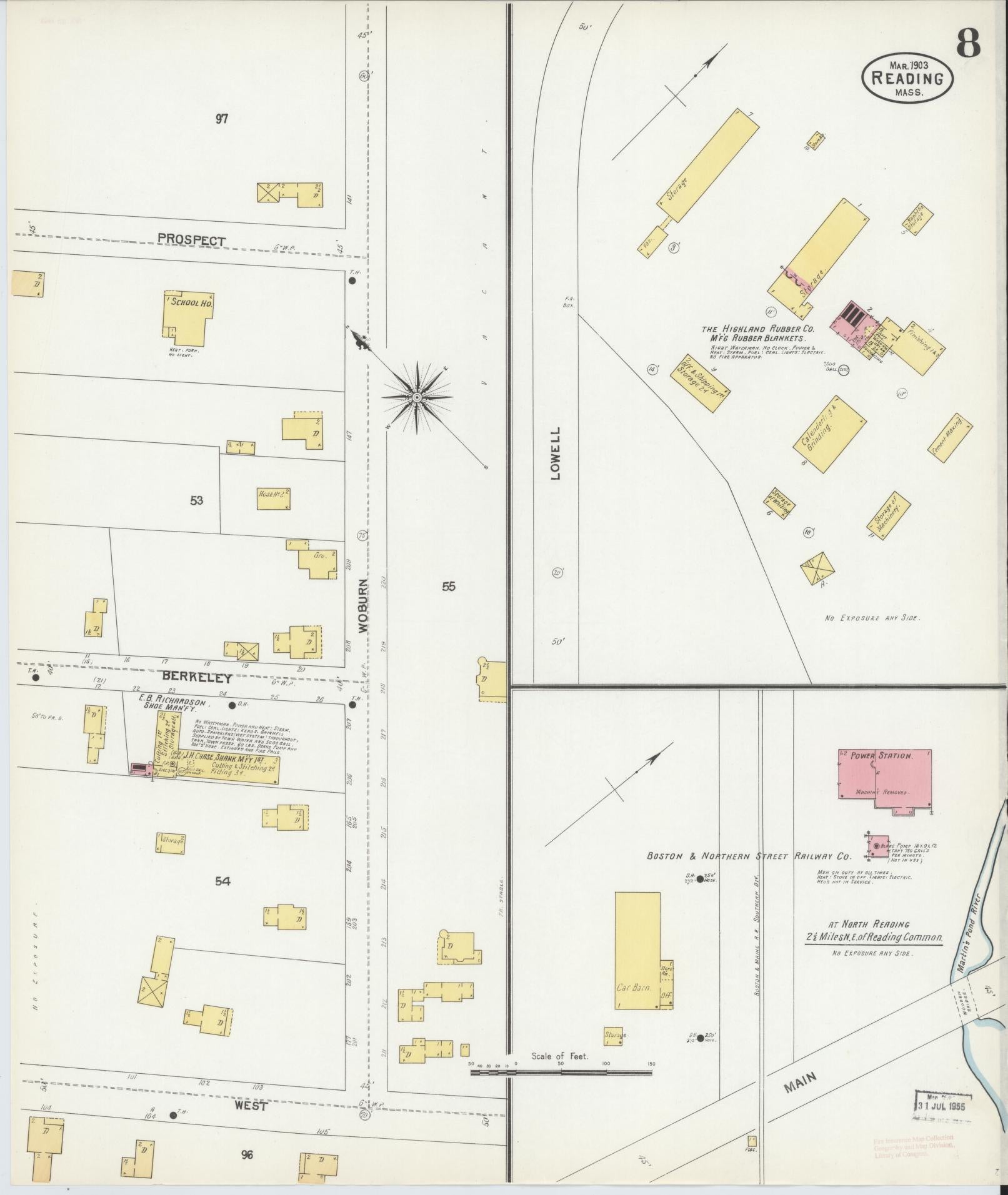 Sanborn Fire Insurance Map from Reading, Middlesex County, Massachusetts (1903), Sheet #0008 - Historic Sanborn Fire Insurance Map Print, vintage old map wall art, antique decor, genealogy gift, Massachusetts Massachusetts map