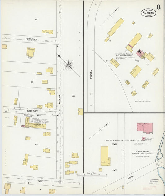 Sanborn Fire Insurance Map from Reading, Middlesex County, Massachusetts (1903), Sheet #0008 - Historic Sanborn Fire Insurance Map Print, vintage old map wall art, antique decor, genealogy gift, Massachusetts Massachusetts map