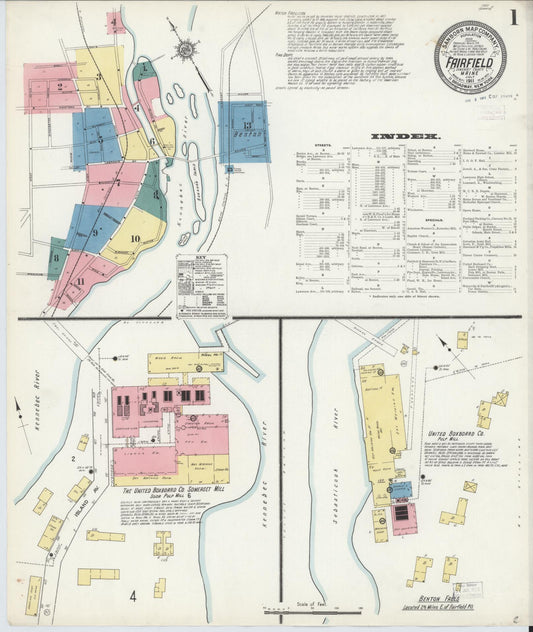 Sanborn Fire Insurance Map from Fairfield, Somerset County, Maine (1911), Sheet #0001 - Historic Sanborn Fire Insurance Map Print, vintage old map wall art, antique decor, genealogy gift, Maine Maine map