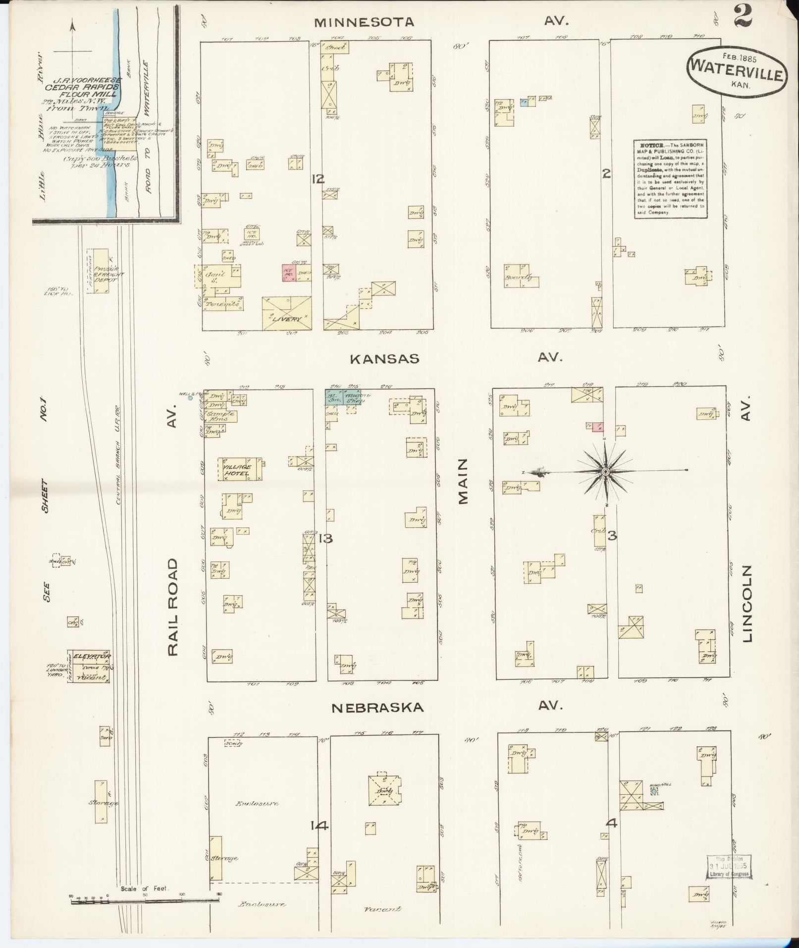 Sanborn Fire Insurance Map from Waterville, Marshall County, Kansas (1885), Sheet #0002 - Historic Sanborn Fire Insurance Map Print, vintage old map wall art, antique decor, genealogy gift, Kansas Kansas map