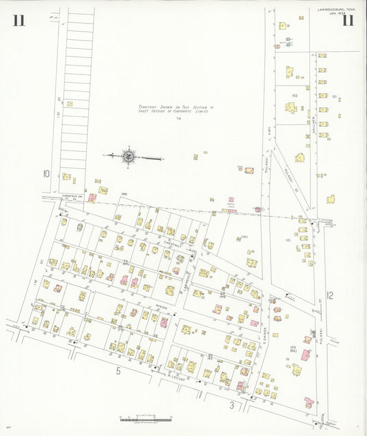Sanborn Fire Insurance Map from Lawrenceburg, Lawrence County, Tennessee (1939), Sheet #0011 - Historic Sanborn Fire Insurance Map Print, vintage old map wall art, antique decor, genealogy gift, Tennessee Tennessee map