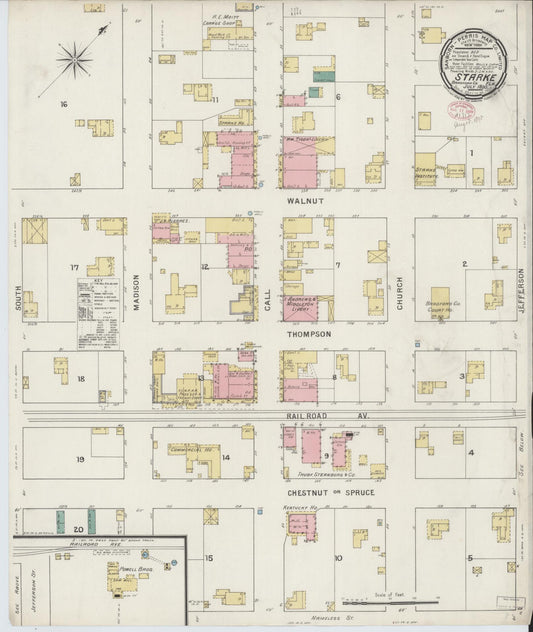 Sanborn Fire Insurance Map from Starke, Bradford County, Florida (1895), Sheet #0001 - Historic Sanborn Fire Insurance Map Print, vintage old map wall art, antique decor, genealogy gift, Florida Florida map