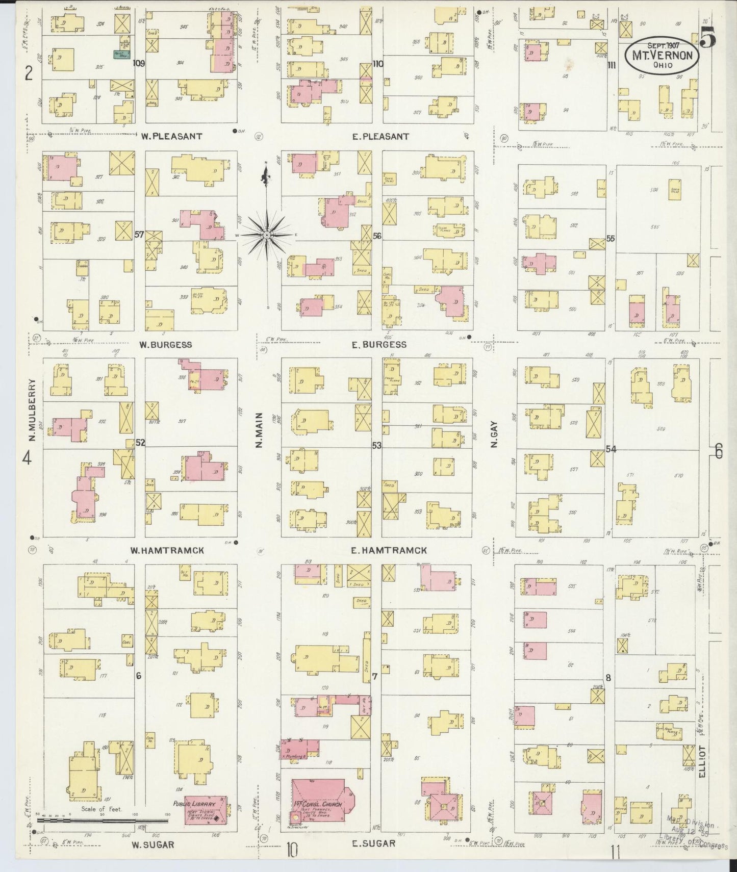 Sanborn Fire Insurance Map from Mount Vernon, Knox County, Ohio (1907), Sheet #0005 - Complete Map Set gallery image, historic Sanborn map, vintage wall art, Ohio Ohio
