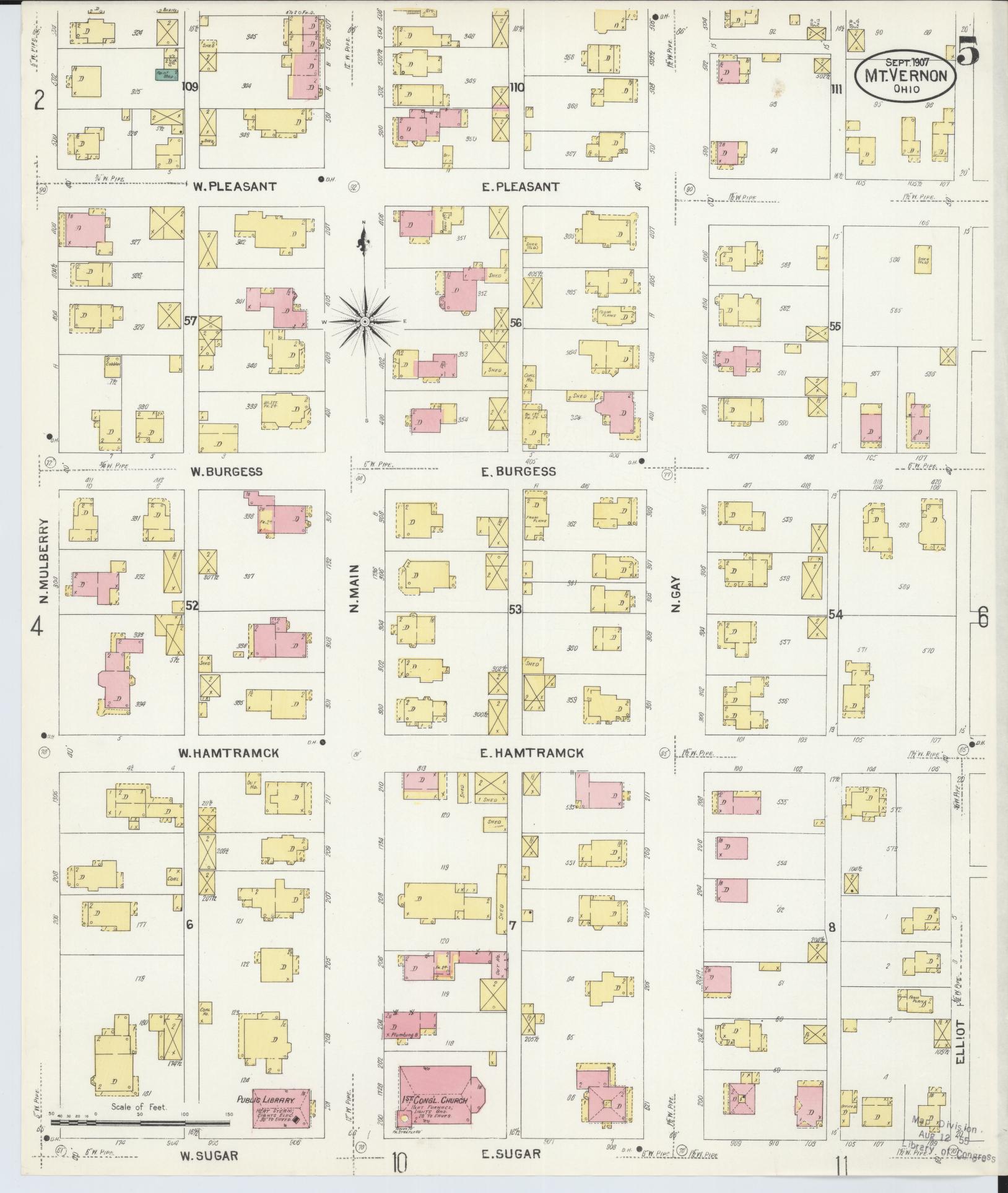 Sanborn Fire Insurance Map from Mount Vernon, Knox County, Ohio (1907), Sheet #0005 - Complete Map Set gallery image, historic Sanborn map, vintage wall art, Ohio Ohio