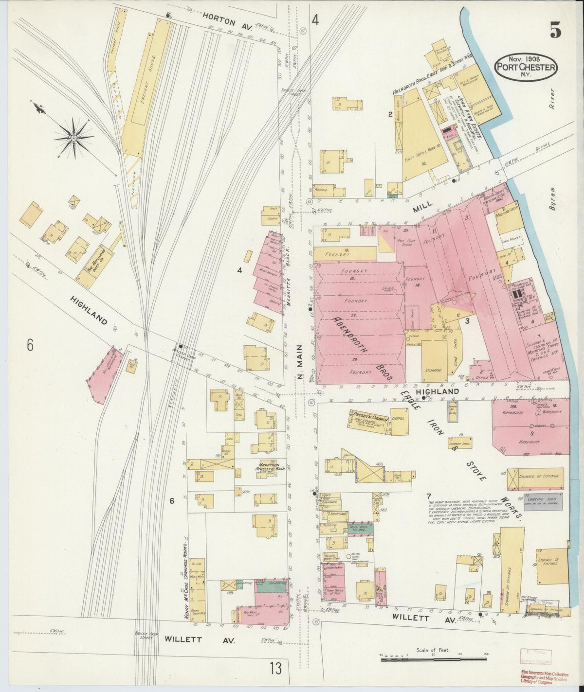 Sanborn Fire Insurance Map from Port Chester, Westchester County, New York (1908), Sheet #0005 - Complete Map Set gallery image, historic Sanborn map, vintage wall art, New York New York