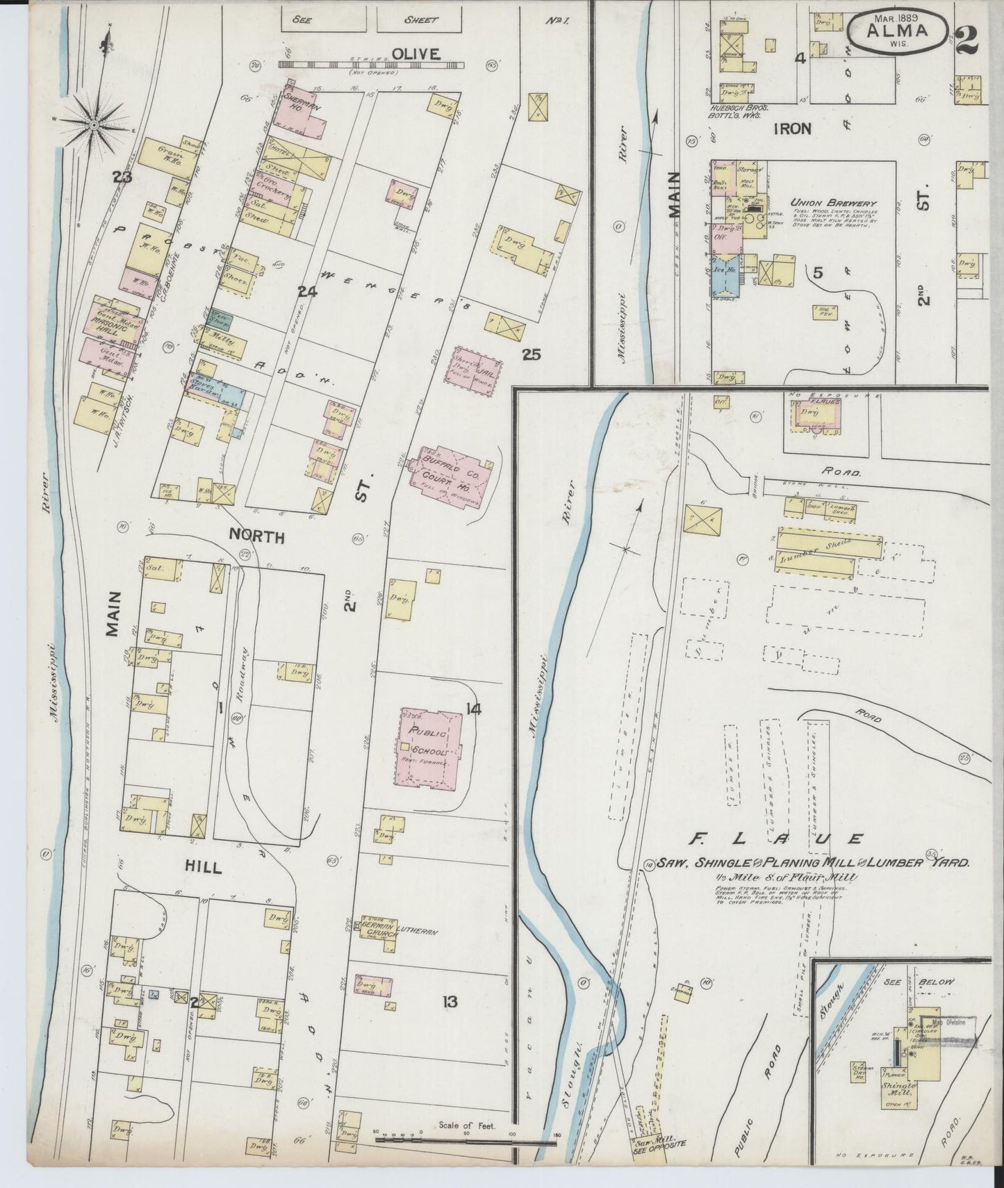 Sanborn Fire Insurance Map from Alma, Buffalo County, Wisconsin (1889), Sheet #0002 - Historic Sanborn Fire Insurance Map Print, vintage old map wall art, antique decor, genealogy gift, Wisconsin Wisconsin map