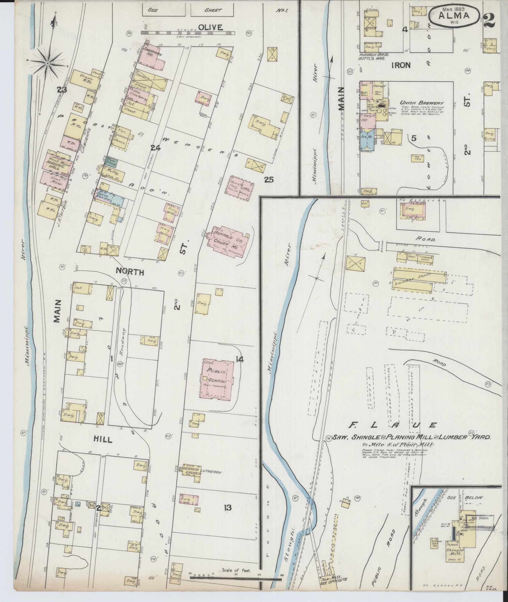 Sanborn Fire Insurance Map from Alma, Buffalo County, Wisconsin (1889), Sheet #0002 - Historic Sanborn Fire Insurance Map Print, vintage old map wall art, antique decor, genealogy gift, Wisconsin Wisconsin map