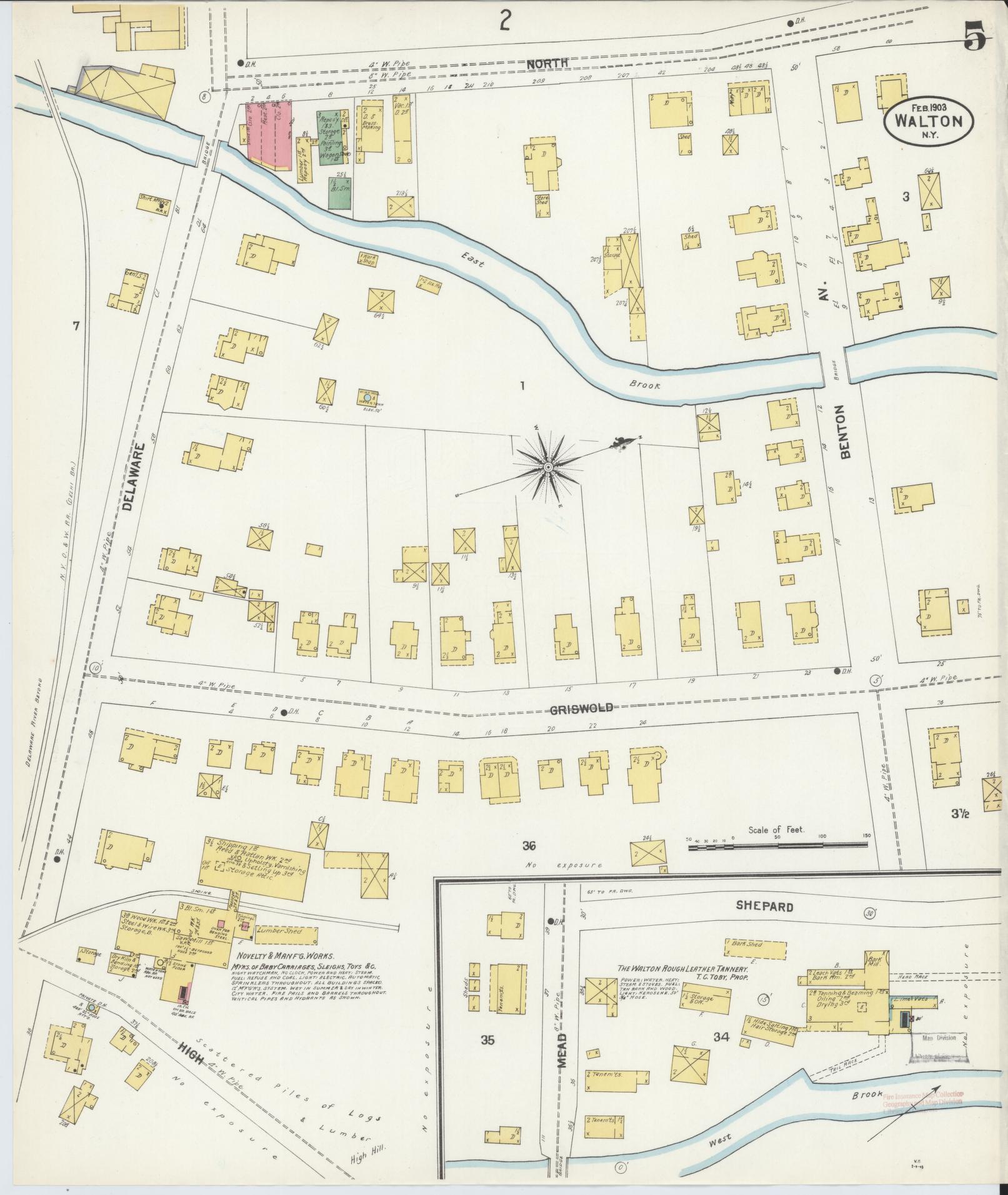 Sanborn Fire Insurance Map from Walton, Delaware County, New York (1903), Sheet #0005 - Complete Map Set gallery image, historic Sanborn map, vintage wall art, Walton Delaware