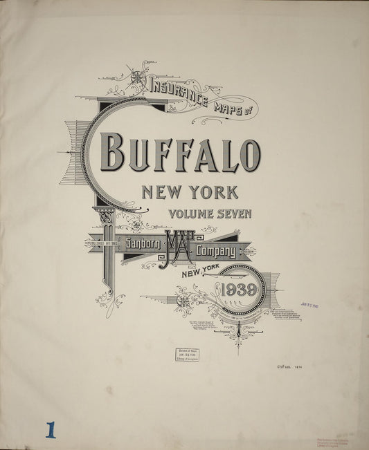 Sanborn Fire Insurance Map from Buffalo, Erie County, New York (1939), Sheet #0001 - Historic Sanborn Fire Insurance Map Print, vintage old map wall art, antique decor, genealogy gift, New York New York map