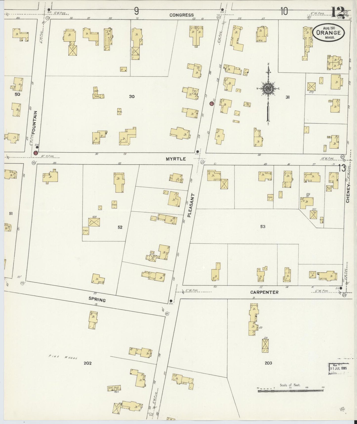 Sanborn Fire Insurance Map from Orange, Franklin County, Massachusetts (1911), Sheet #0012 - Complete Map Set gallery image, historic Sanborn map, vintage wall art, Massachusetts Massachusetts