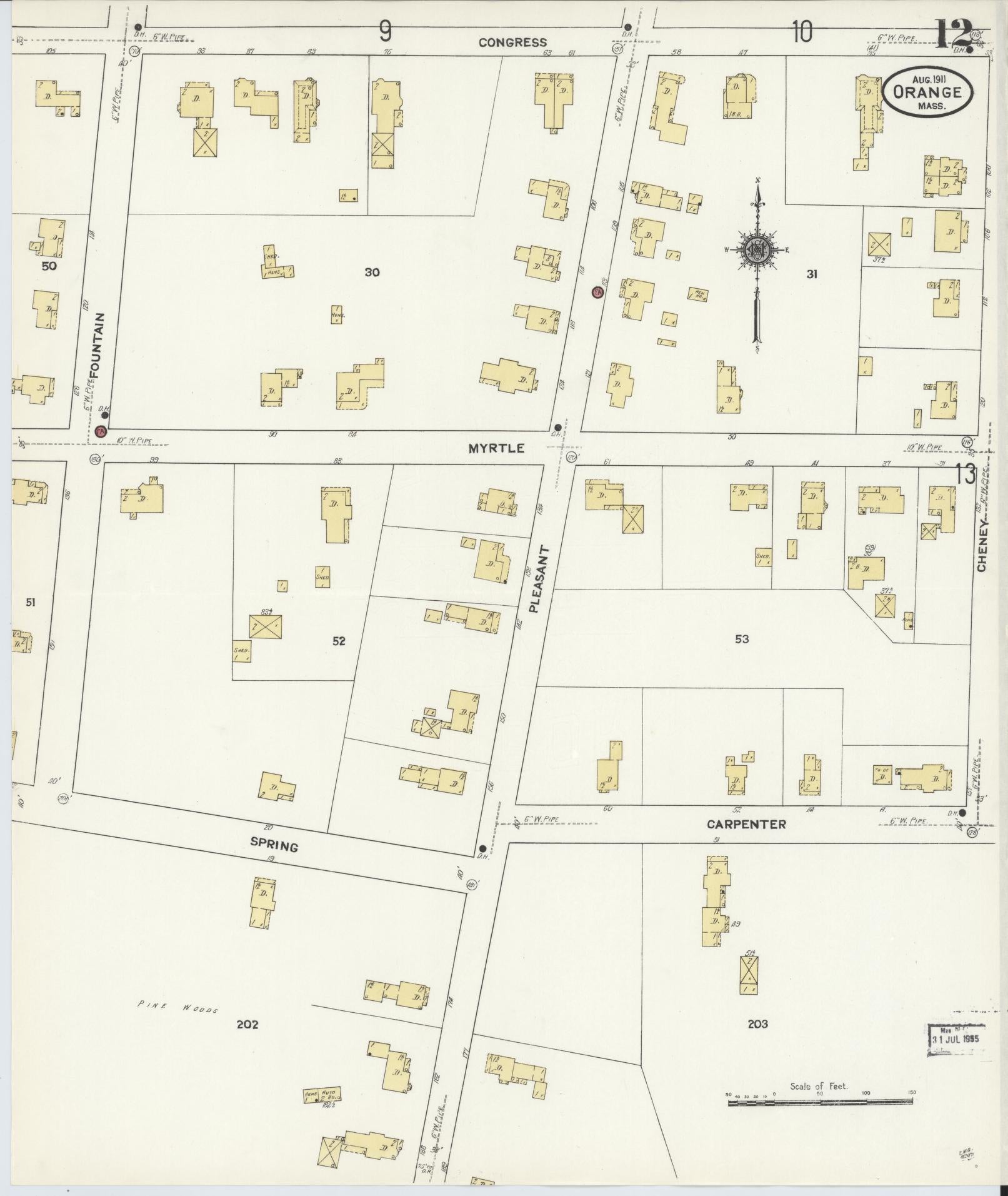Sanborn Fire Insurance Map from Orange, Franklin County, Massachusetts (1911), Sheet #0012 - Complete Map Set gallery image, historic Sanborn map, vintage wall art, Massachusetts Massachusetts