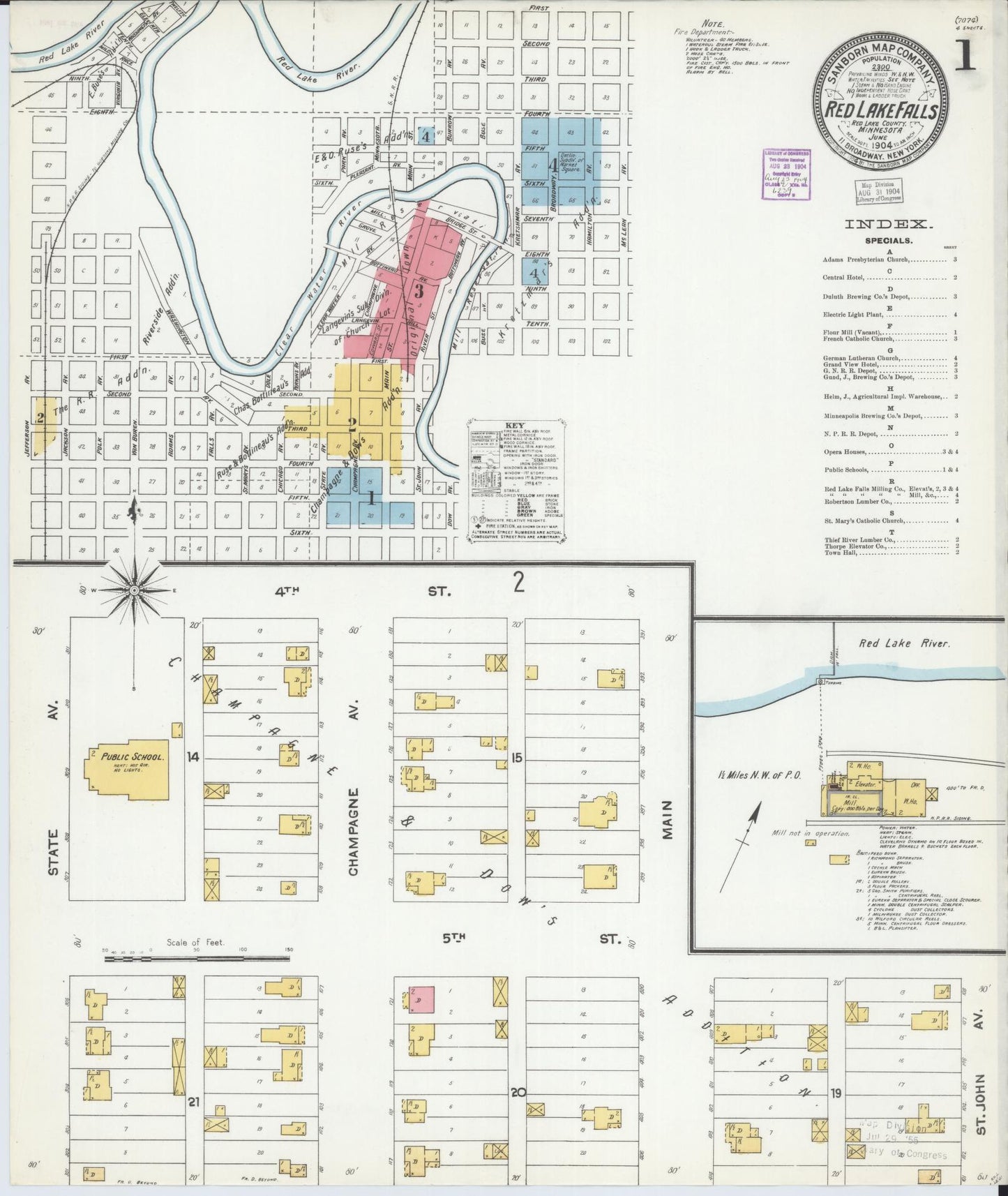 Sanborn Fire Insurance Map from Red Lake Falls, Red Lake County, Minnesota (1904), Sheet #0001 - Historic Sanborn Fire Insurance Map Print, vintage old map wall art, antique decor, genealogy gift, Minnesota Minnesota map