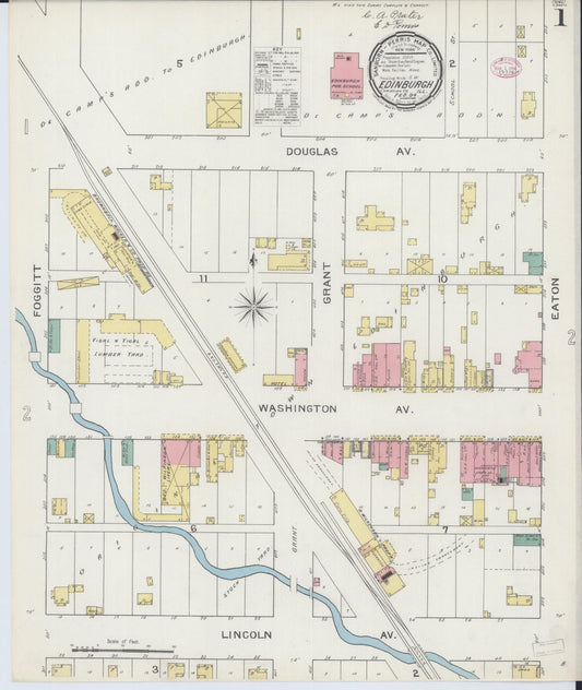 Sanborn Fire Insurance Map from Edinburgh, Christian County, Illinois (1894), Sheet #0001 - Historic Sanborn Fire Insurance Map Print, vintage old map wall art, antique decor, genealogy gift, Illinois Illinois map